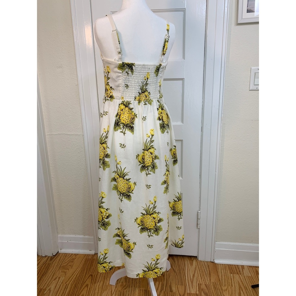 Tahari Cream Linen Sundress Pineapple A‎ Line Fit Flare Resort Vacation Size 8 - Picture 4 of 16